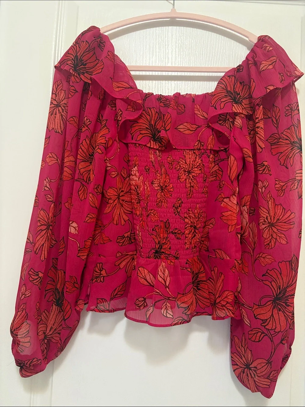 Jessica Simpson Fuchsia Pink Floral Off-Shoulder Blouse XS - Picture 3 of 6